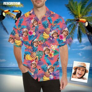 Custom Face Banana&Amp;Pineapple Men'S All Over Print Hawaiian Shirt  - Thelegend59