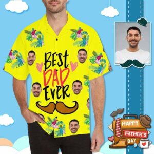 Custom Face Best Dad Ever Yellow Men'S All Over Print Hawaiian Shirt  - Thelegend59