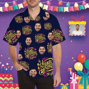 Custom Face Birthday Patterns Men'S All Over Print Hawaiian Shirt  - Thelegend59