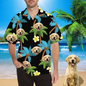 Custom Face Blue Coconut Tree Men'S All Over Print Hawaiian Shirt  - Thelegend59