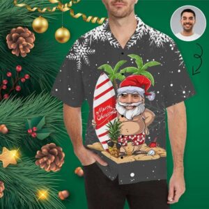 Custom Face Christmas Coconut Tree Men'S Hawaiian Shirt  - Thelegend59