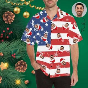 Custom Face Christmas Flag Men'S Hawaiian Shirt  - Thelegend59