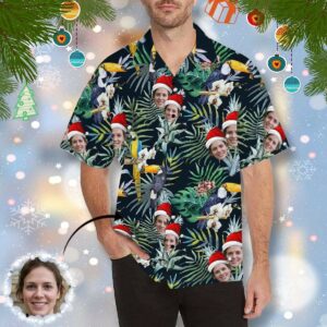 Custom Face Christmas Flower Parrot Men'S All Over Print Hawaiian Shirt  - Thelegend59