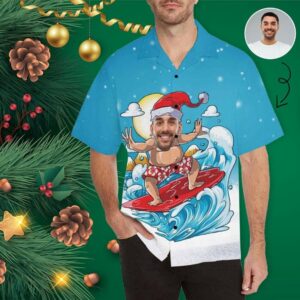Custom Face Christmas Hat Men'S Hawaiian Shirt  - Thelegend59