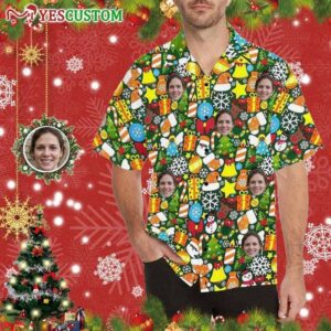 Custom Face Christmas Patterns Men'S All Over Print Hawaiian Shirt  - Thelegend59