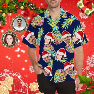 Custom Face Christmas Pineapple Men'S All Over Print Hawaiian Shirt  - Thelegend59