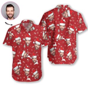 Custom Face Christmas Red Hawaiian Aloha Hawaiian Shirtss  - Thelegend59