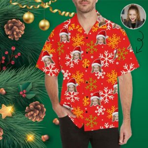 Custom Face Christmas Snowflake Men'S Hawaiian Shirt  - Thelegend59