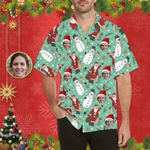 Custom Face Christmas Snowman Men'S All Over Print Hawaiian Shirt  - Thelegend59