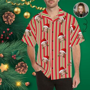 Custom Face Christmas Stripe Men'S Hawaiian Shirt  - Thelegend59