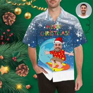 Custom Face Christmas Surfing Men'S Hawaiian Shirt  - Thelegend59