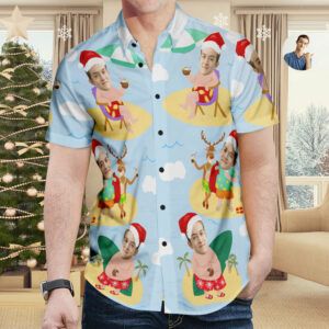 Custom Face Christmas Surfing Santa - Hawaiian Shirt For Men - Women - For Men And Women - Kids  - Thelegend59