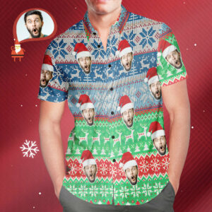 Custom Face Classic Christmas Pattern Hawaiian Shirt Gift For Him - For Men And Women - Kids  - Thelegend59