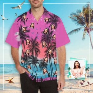 Custom Face Coconut Tree Men'S All Over Print Hawaiian Shirt  - Thelegend59