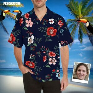 Custom Face Colorful Flowers Men'S All Over Print Hawaiian Shirt  - Thelegend59