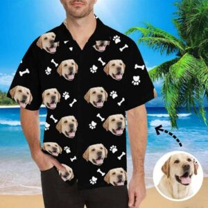 Custom Face Dog And Bone Men'S All Over Print Hawaiian Shirt  - Thelegend59