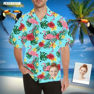 Custom Face Flamingo Men'S All Over Print Hawaiian Shirt  - Thelegend59