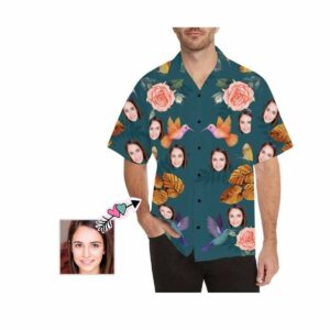 Custom Face Flower And Bird Men'S All Over Print Hawaiian Shirt  - Thelegend59