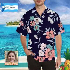 Custom Face Flower Branch Men'S All Over Print Hawaiian Shirt  - Thelegend59