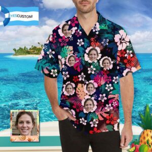 Custom Face Flower Cluster Men'S All Over Print Hawaiian Shirt  - Thelegend59