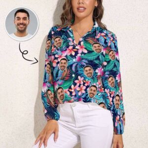 Custom Face Flower Vntage Casual Long Sleeve Hawaiian Shirts  - Thelegend59