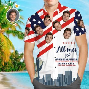 Custom Face Funky Hawaiian Shirt American Flag Button Down Hawaiian Shirtss  - Thelegend59