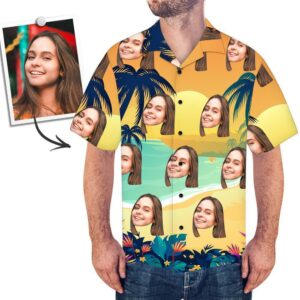 Custom Face Funky Hawaiian Shirt Beach Sunset Button Down Hawaiian Shirtss  - Thelegend59