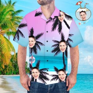 Custom Face Funky Hawaiian Shirt Coconut Trees Button Down Hawaiian Shirtss  - Thelegend59