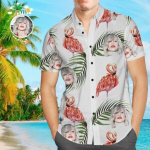 Custom Face Funky Hawaiian Shirt Flamingo Button Down Shortsleeve Hawaiian Shirtss  - Thelegend59