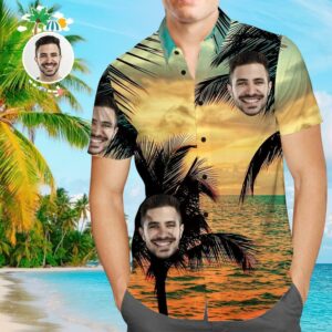 Custom Face Funky Hawaiian Shirt Sunset Button Down Shortsleeve Hawaiian Shirtss  - Thelegend59