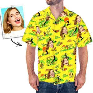 Custom Face Funky Hawaiian Shirt Yellow Button Down Shortsleeve Hawaiian Shirtss  - Thelegend59