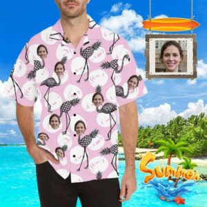 Custom Face Funny Flamingo Men'S All Over Print Hawaiian Shirt  - Thelegend59