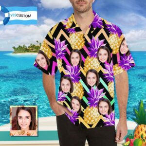 Custom Face Golden Pineapple Men'S All Over Print Hawaiian Shirt  - Thelegend59
