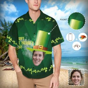 Custom Face Green Giant Hat Men'S All Over Print Hawaiian Shirt With Chest Pocket  - Thelegend59