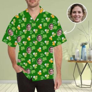 Custom Face Green Hats Men'S All Over Print Hawaiian Shirt  - Thelegend59