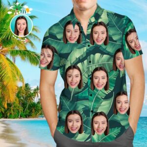 Custom Face Green Leaves Men'S All Over Print Hawaiian Shirt  - Thelegend59