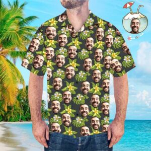 Custom Face Green Men'S All Over Print Hawaiian Shirt  - Thelegend59