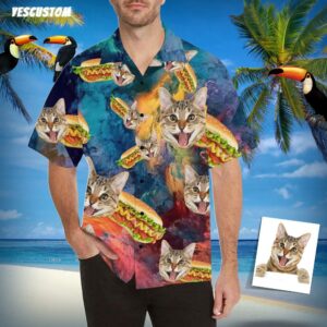 Custom Face Hamburger Men'S All Over Print Hawaiian Shirt  - Thelegend59
