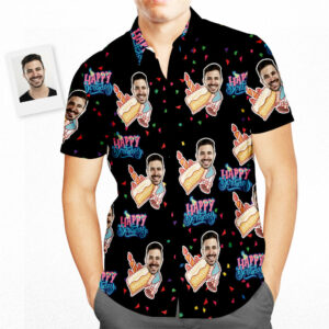 Custom Face Happy Birthday Hawaiian Shirt Personalized Birthday Gifts Holding Birthday Cake  - Thelegend59