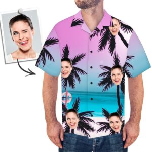 Custom Face Hawaiian Shirt All Over Print Beach Style Coconut Trees  - Thelegend59