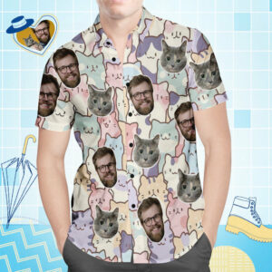 Custom Face Hawaiian Shirt All Over Print Men'S Hawaiian Shirts Cat And Dad  - Thelegend59