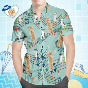 Custom Face Hawaiian Shirt All Over Print Men'S Hawaiian Shirts Cat Playing Piano  - Thelegend59