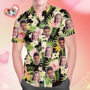 Custom Face Hawaiian Shirt All Over Print Men'S Hawaiian Shirts Red Hibiscus  - Thelegend59
