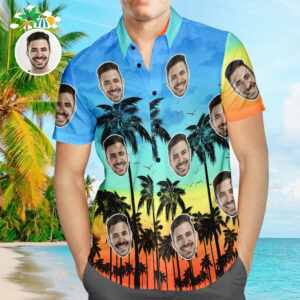 Custom Face Hawaiian Shirt Beach Palm Party Personalized Aloha Beach Hawaiian Shirts For Men  - Thelegend59