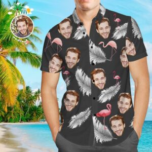 Custom Face Hawaiian Shirt Black Feather Personalized Tee For Husband  - Thelegend59