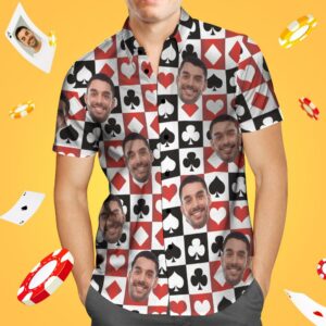 Custom Face Hawaiian Shirt Card Pattern Aloha Beach Hawaiian Shirts Gift For Him  - Thelegend59