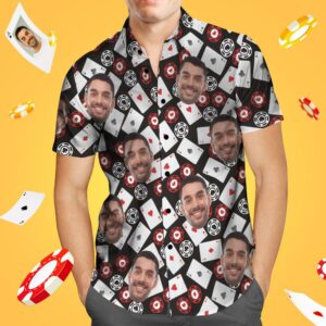 Custom Face Hawaiian Shirt Casino Chip And Card Pattern Aloha Beach Hawaiian Shirts Gift For Him  - Thelegend59