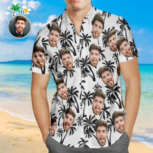 Custom Face Hawaiian Shirt Coconut Trees Design Personalized Aloha Beach Hawaiian Shirts For Men  - Thelegend59