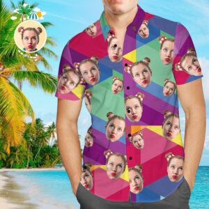 Custom Face Hawaiian Shirt Colored Personalized Tee For Husband  - Thelegend59