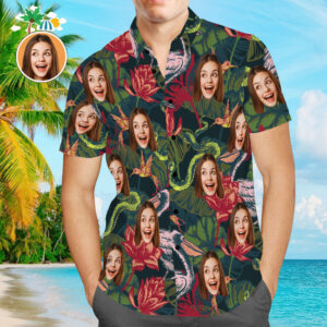 Custom Face Hawaiian Shirt Colorful Flowers Aloha Beach Hawaiian Shirts Gift For Men  - Thelegend59